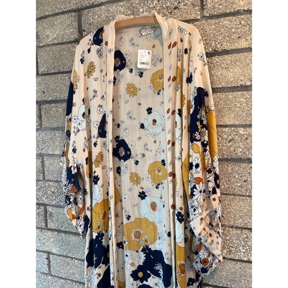 Free People Floral Kimono Cardigan Duster Boho Style Open Front Lightweight Long - Picture 2 of 7